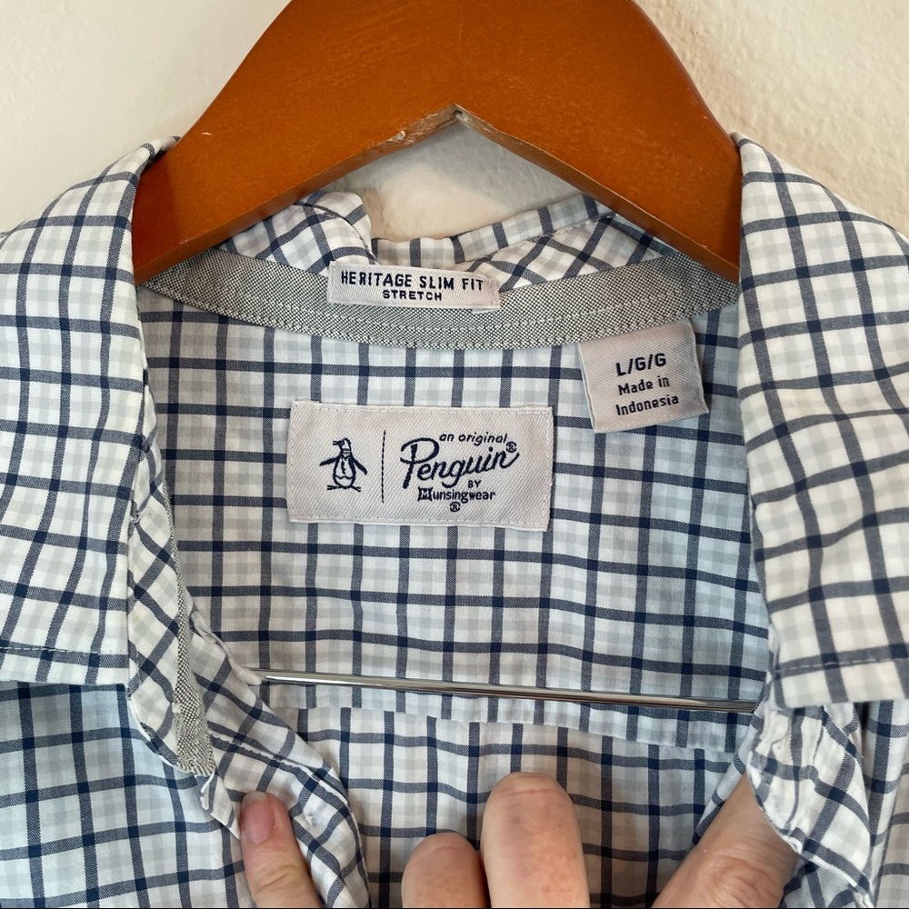 Original Penguin Blue Plaid Heritage Slim Fit Stretch Button Down - Picture 4 of 4